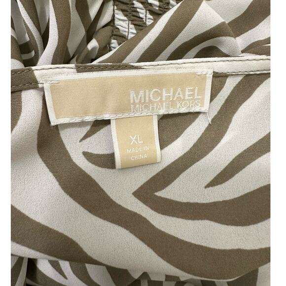 Michael Kors white green zebra print short sleeves blouse size XL - Picture 3 of 11